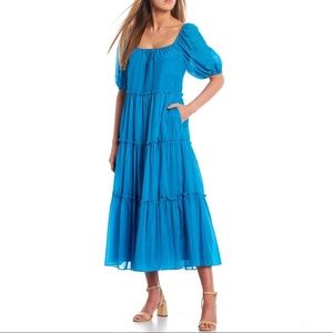 Antonio Melani Lucian Blue Rosalia Puff Sleeve Scoop Neck Midi Swing Dress